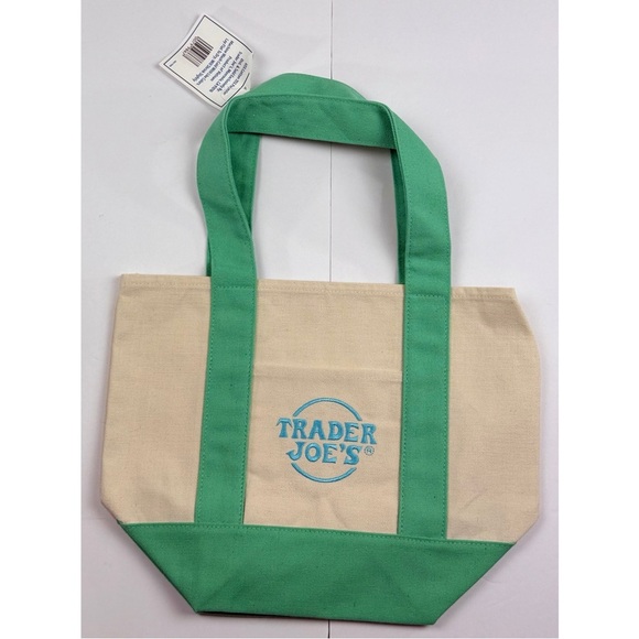 Trader Joes Spring 2025 Mini Pastel Canvas Tote Bag - Mint Green - New with Tag - Picture 1 of 2